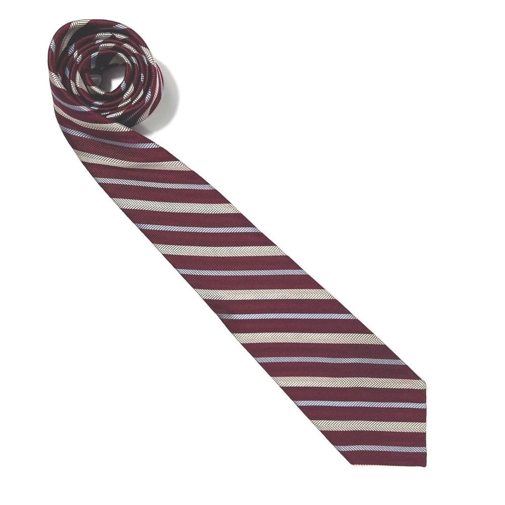 Robert Talbott Best of Class Silk Repp Stripe Tie Burgundy Gold‎ Hand Sewn USA